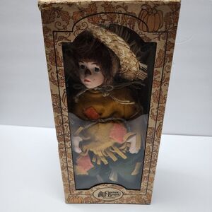 Vintage 11" Scarecrow Porcelain Doll from Cracker Barrell with Box
